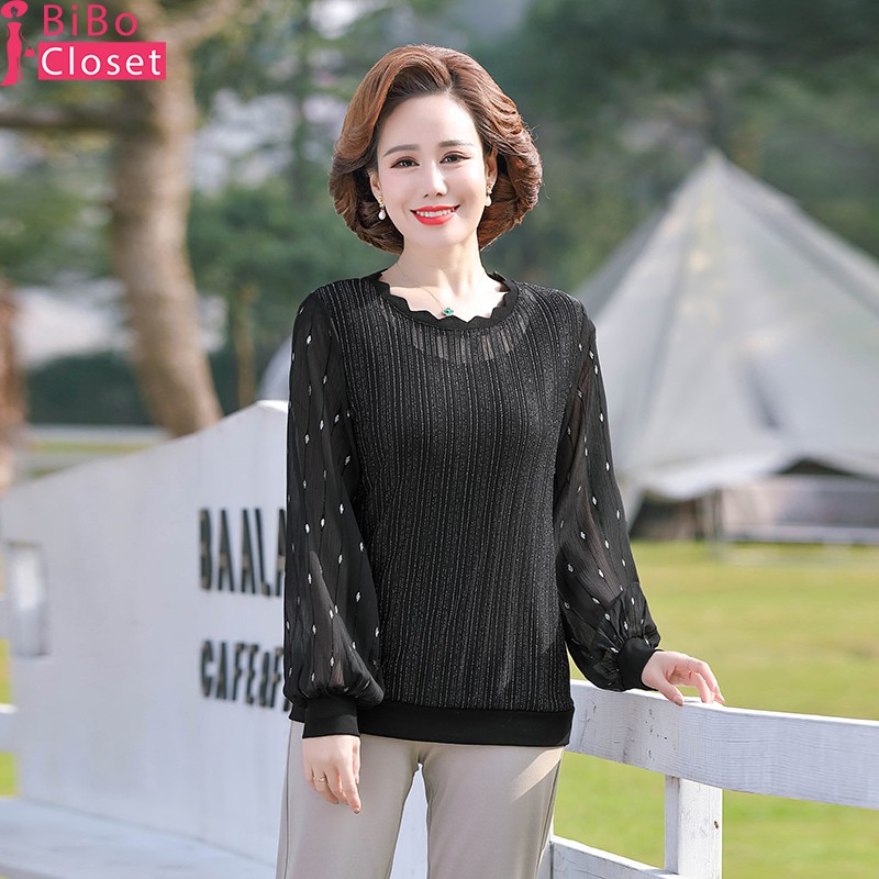 #E603 ÁO REN TAY VOAN CỔ TRÒN, ÁO THU ĐÔNG CHO NGƯỜI TRUNG NIÊN, QUÀ TẶNG Ý NGHĨA CHO MẸ, HÀNG QUẢNG CHÂU CAO CẤP 2021