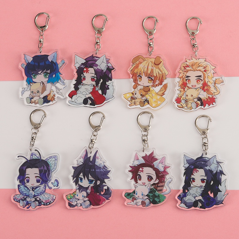 Demon slayer Keychain Bag Pandant Acrylic Keyring Two Side Anime Tanjirou Nezuko Key Chain souvenir Prop