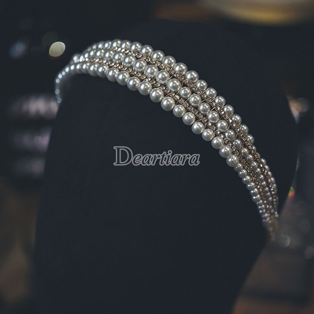 Băng đô cài tóc đính ngọc trai nhân tạo sang trọng