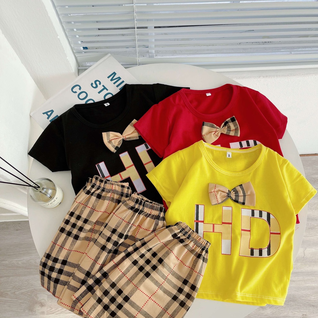 Bộ quần áo cộc tay nơ HD, nơ hai dây cho bé trai, bé gái mặc đều xinh cực hot - SUMO KIDS