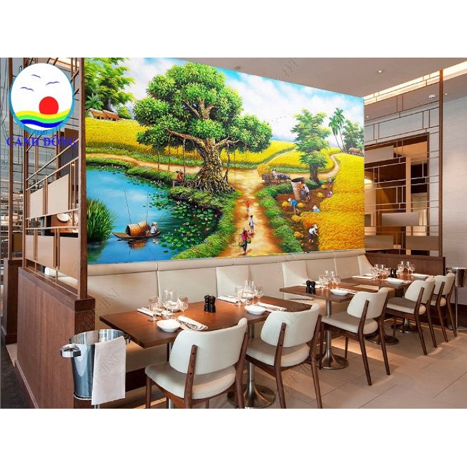 Tranh phong cảnh làng quê mùa lúa chín trang trí phòng đẹp xinh ý nghĩa - in theo size yêu cầu trên nhiều chất liệu