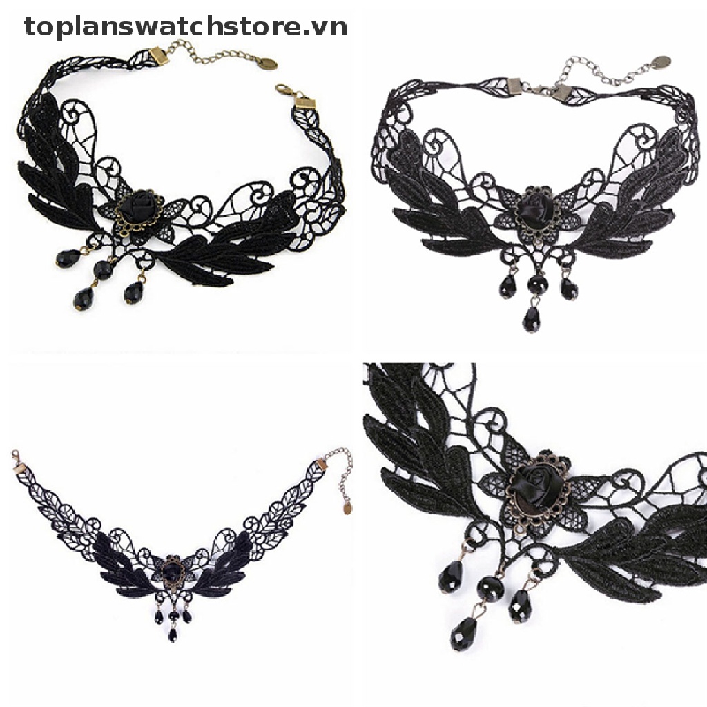 Vòng Cổ Choker Ren Mặt Giọt Nước Đính Hạt Phong Cách Lolita
