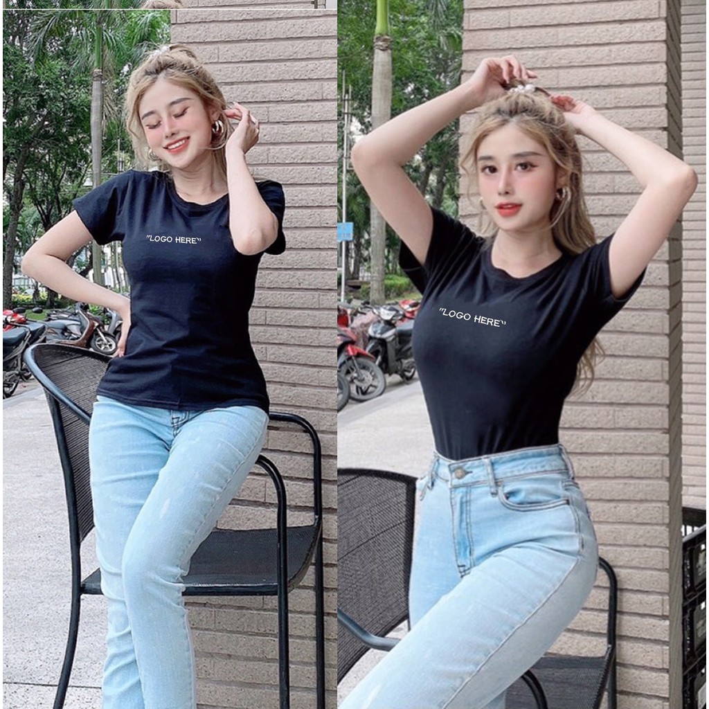 Áo thun thái thêu chữ form ôm