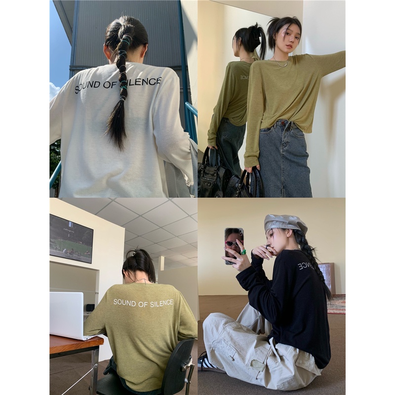 「MOTEL7」Áo Thun Cotton Tay Dài Cổ Tròn In Chữ Sau Lưng Dành Cho Nữ