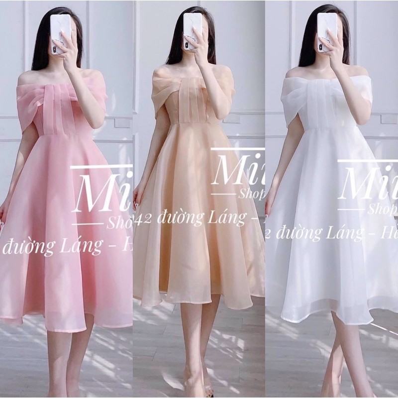 Đầm tiểu thư trễ vai dự tiệc (Có ảnh thật)