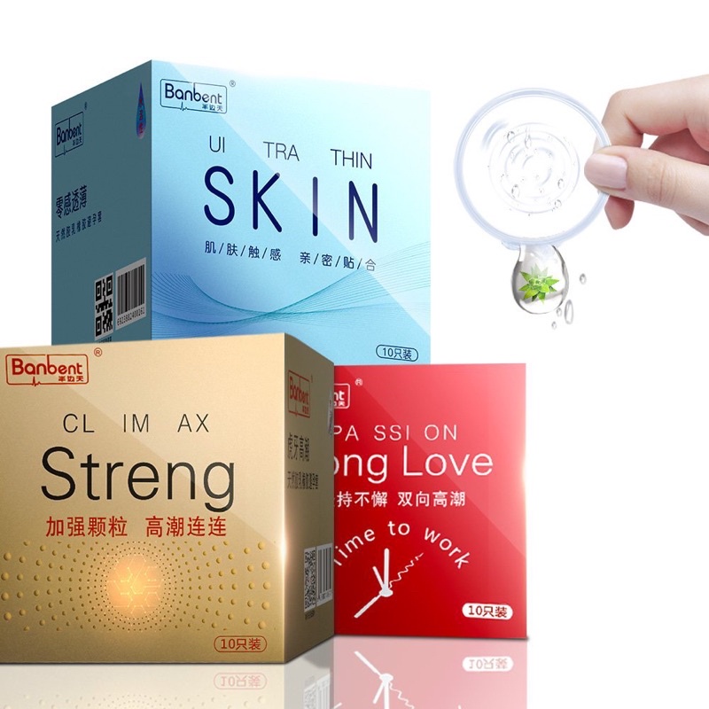 Bao cao su BANBENT Climax streng 001 có gai li ti, gel bôi trơn, siêu mỏng, hương thơm 10 bcs