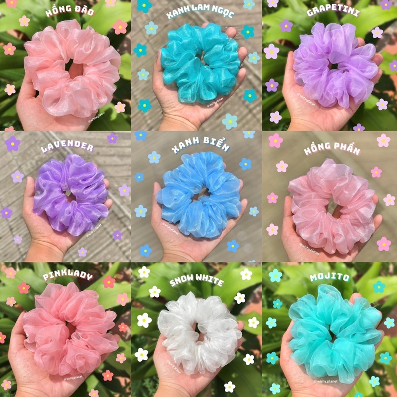Scrunchies cột tóc voan ánh nhũ 🌈✨