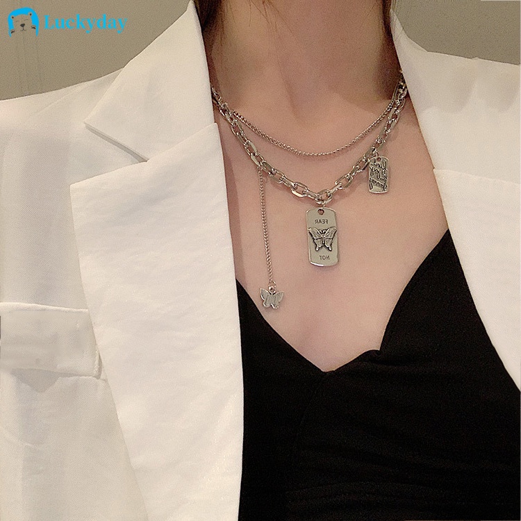 vòng cổ Hai Lớp Mặt Hình Bướm Đính Đá Thời Trang Cho Nữ