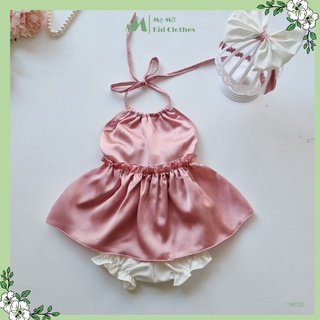 Đồ bộ cho bé gái kiểu yếm lụa nơ lưng kèm turban siêu xinh - mc02