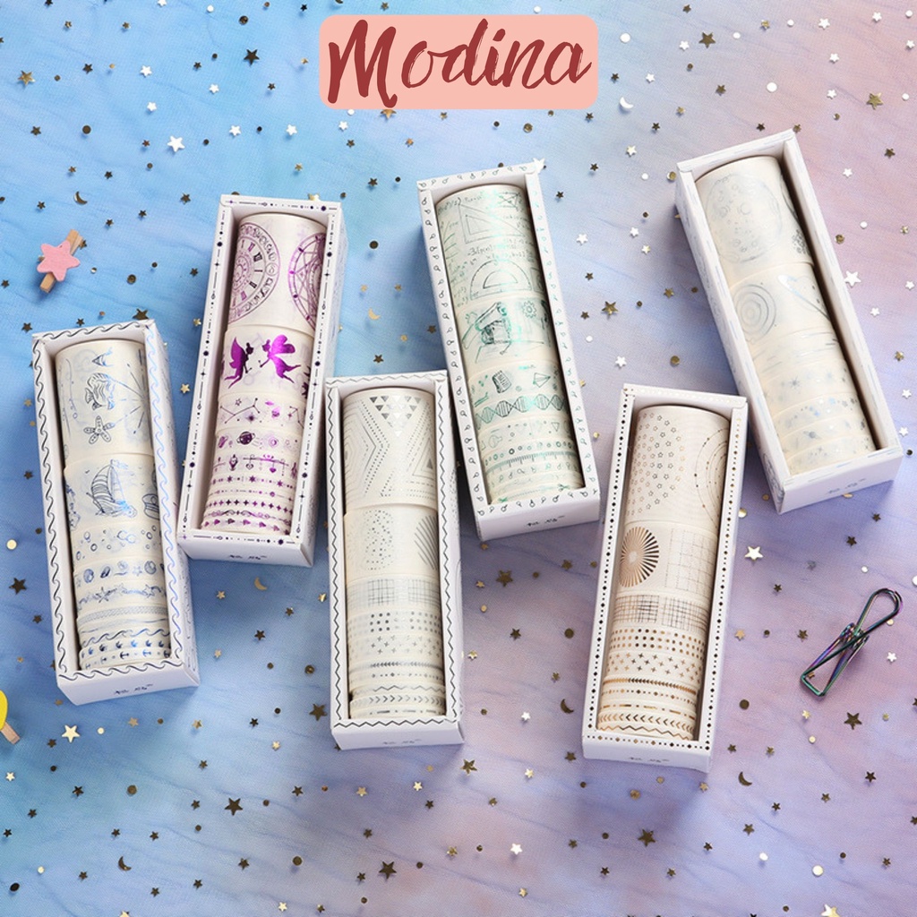 Washi tape cute trang trí sổ, băng dính trang trí sổ họa tiết ánh Metalic ĐỘC, LẠ