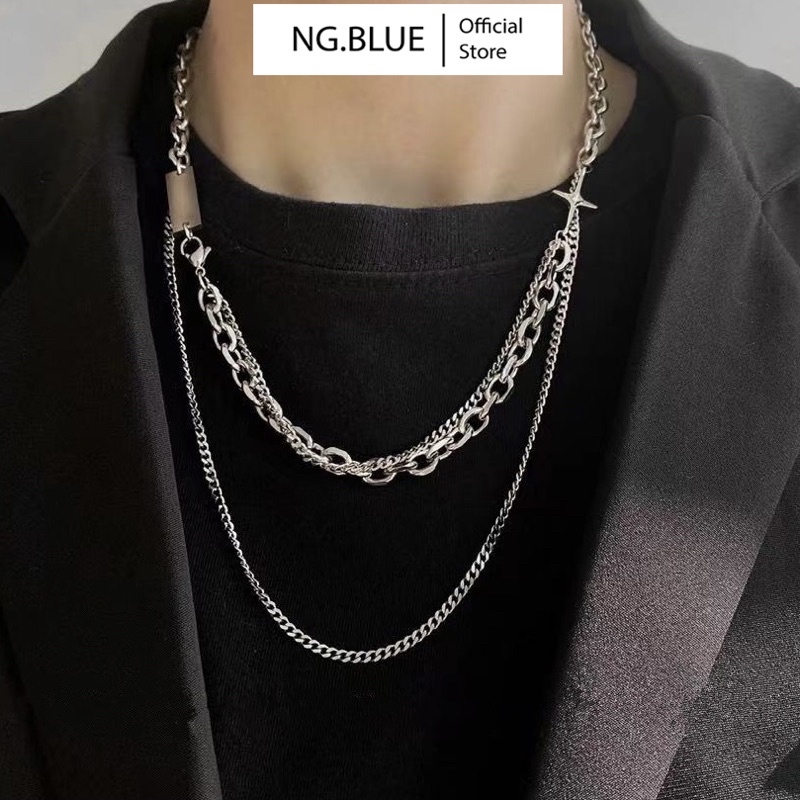 Vòng cổ nam nữ bạc dây xích 2 lớp thép titan không gỉ dây chuyền layers phong cách hiphop vòng tay mắt xích .