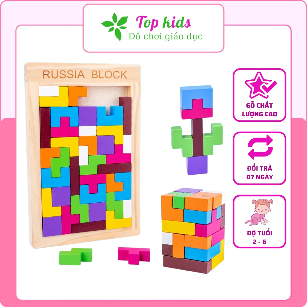 Đồ chơi thông minh cho bé 2 3 4 5 6 tuổi đồ chơi giáo dục sớm montessori ghép hình xếp hình tetris bằng gỗ  - TOPKIDS