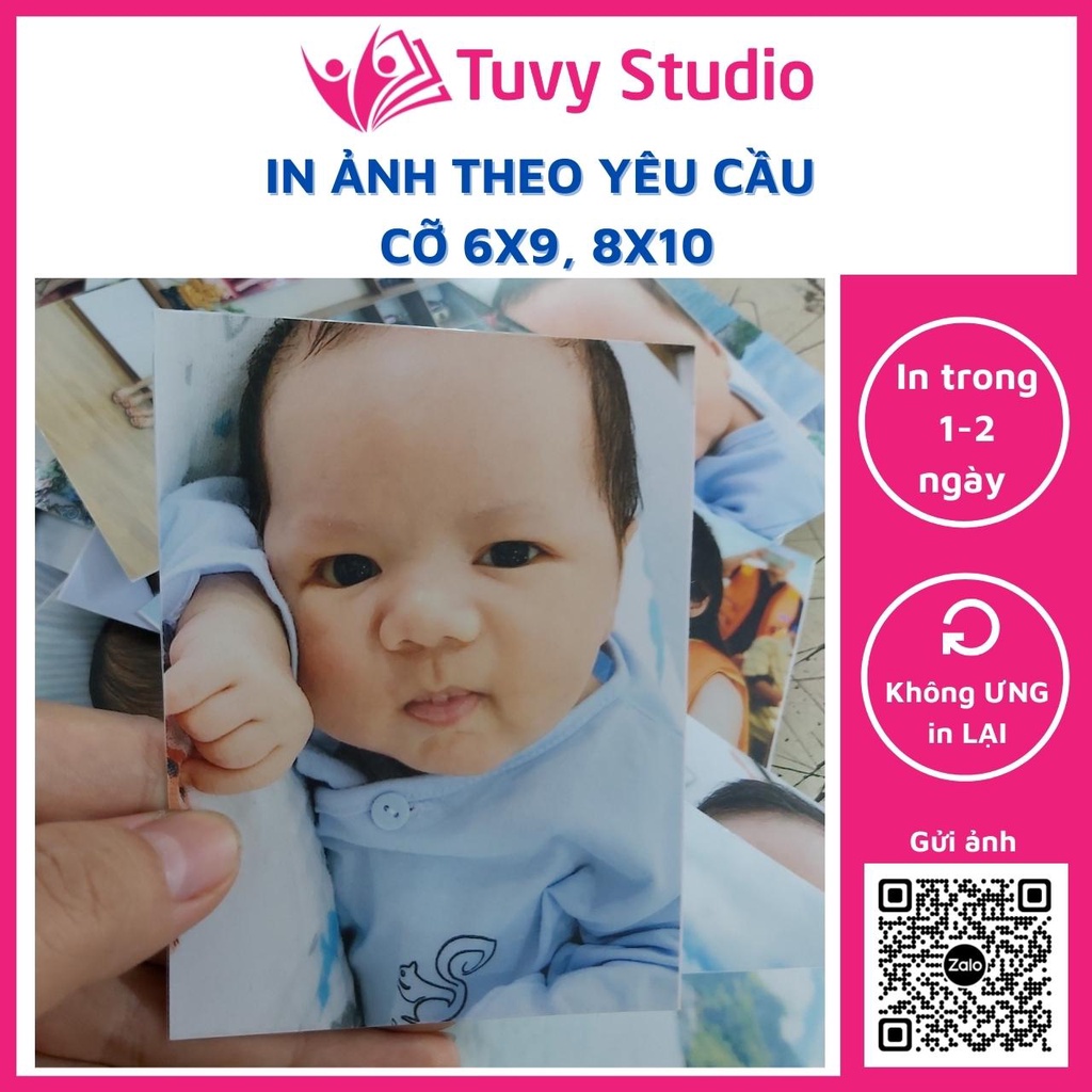 In ảnh theo yêu cầu từ 1k- gói 10 ảnh cỡ 6x9, 8x10 in thường, phủ uv hoặc ép lụa in ảnh từ điện thoại tại Tú Vy Studio