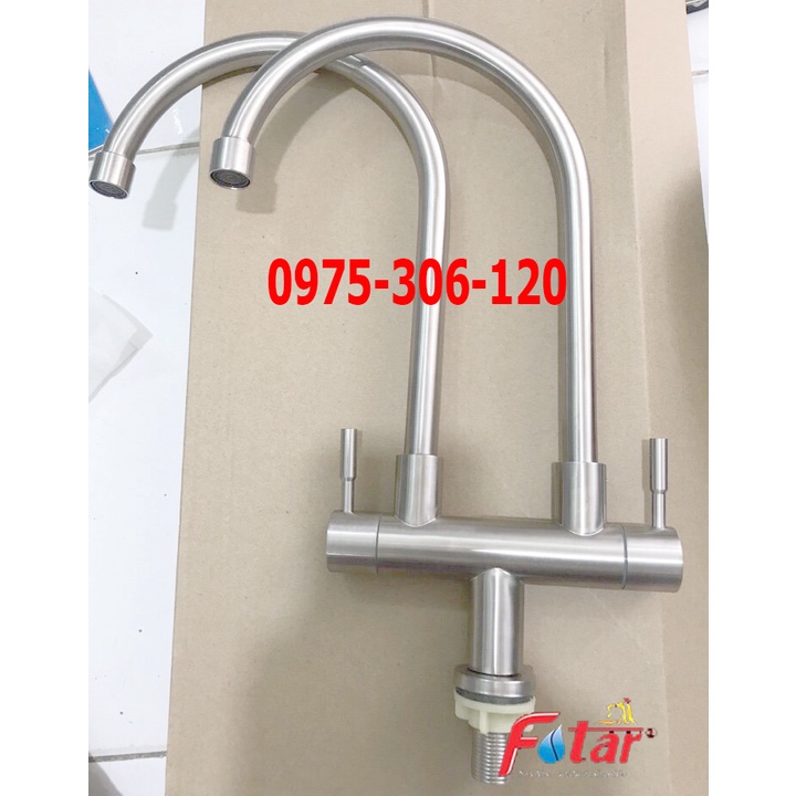 Vòi Rửa Chén Bát Lạnh ĐÔI Inox 304 N5027 dùng cho 2 hộc chậu VÒI CHÉN LẠNH ĐÔI, cùng 1 lúc xả 2 vòi nước