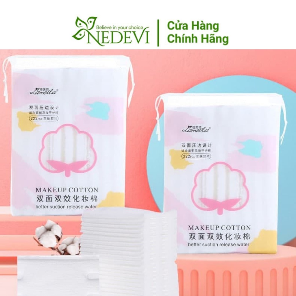 Combo 2 Bịch Bông Tẩy Trang Lameila 3 Lớp [Túi 222 Miếng] - NEDEVI Chính Hãng