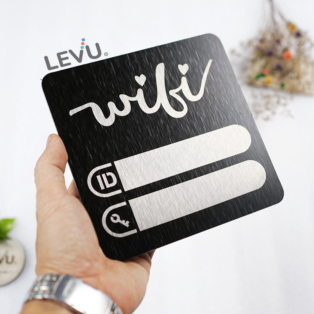 Bảng wifi nhôm alu xước đen cao cấp LEVU-ALU12 trang trí quán cafe trà sữa