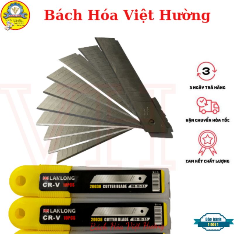 Hộp 10 lưỡi dao rọc giấy cỡ lớn Wately, Lan Log, Bosi cao cấp, lưỡi dao sắc ngọt- CHÍNH HÃNG