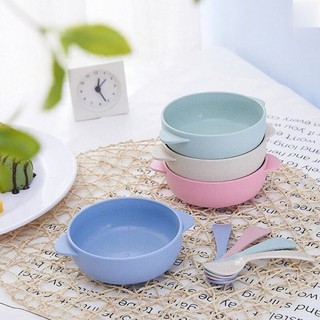 chén bát ăn dặm lúa mạch kèm thìa muỗng cho bé