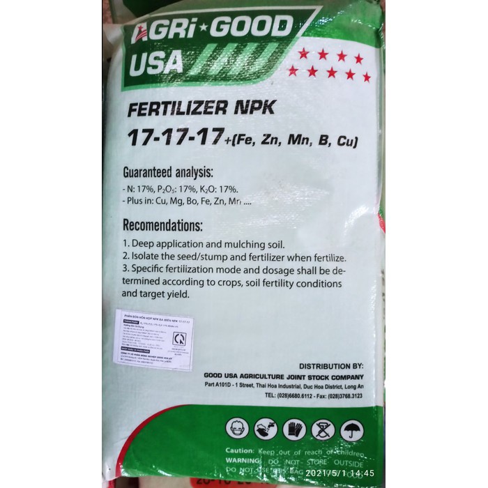 Phân bón NPK DƯỠNG THÂN LÁ CÀNH 17.17.17 NHẬP KHẨU USA - Túi Zip 1Kg