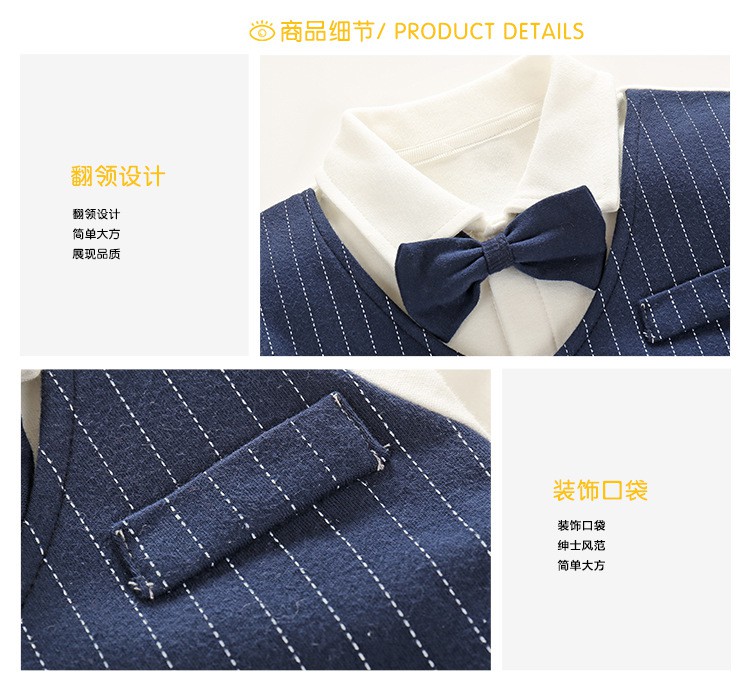 Áo Liền Quần Tay Dài Bằng Cotton Phong Cách Quý Ông Cho Bé Trai 0-3 Tuổi 0171