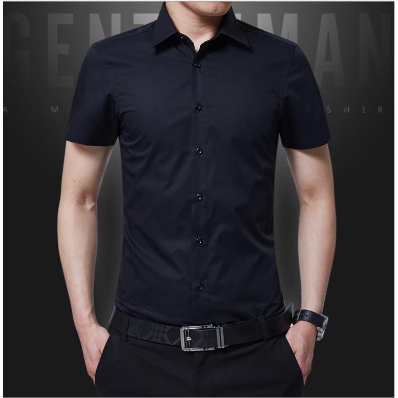 Áo Sơ Mi Lụa Cotton nam Ngắn tay Màu ĐEN (7 Size từ 40kg đến 85kg) - FASHIONQUOCDAI | BigBuy360 - bigbuy360.vn