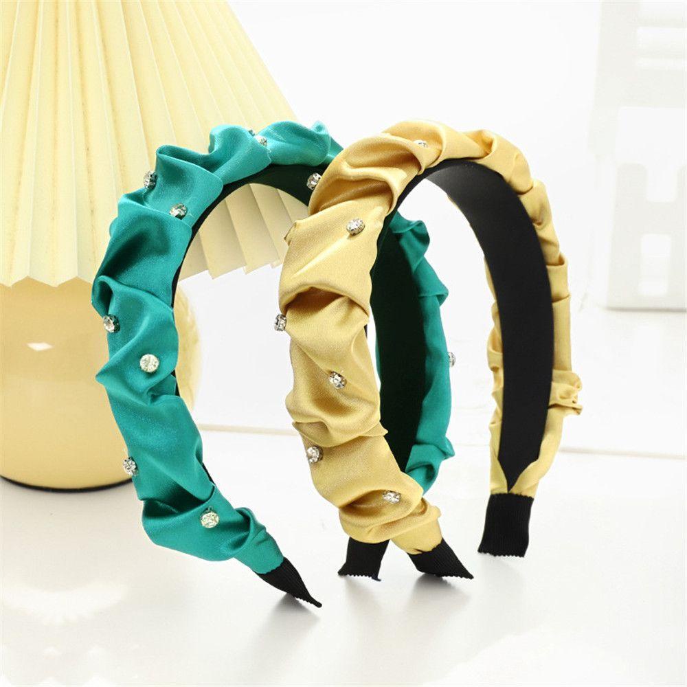 Băng Đô Cài Tóc Bản Rộng Họa Tiết Gấp Nhiều Màu Sắc