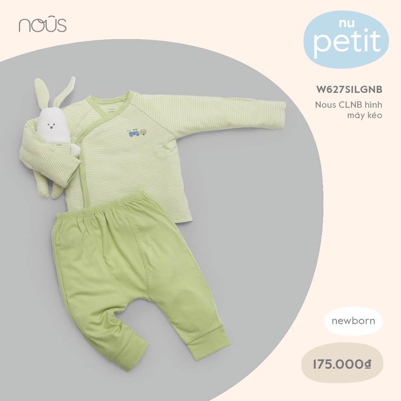 Nous - Bộ quần áo dài tay cài lệch chất Petit size sơ sinh