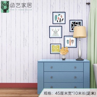 Giấy dán tường giả gỗ trắng vân 3D keo sẵn 10m x0,45m