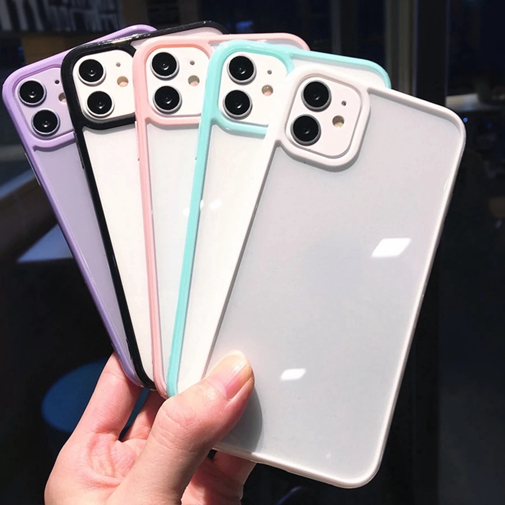 Ốp điện thoại trong suốt viền màu kẹo độc đáo cho iphone 12 pro 11 x xs max xr 8 7 plus se 2020