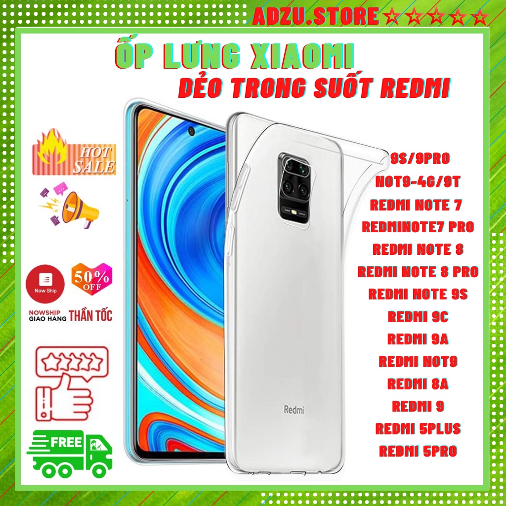 Ốp lưng xiaomi dẻo trong suốt cho redmi note 10 /note 8/ note 8 pro/note 9s/note 9/ redmi 9A/ redmi 9/note 7/8/8A