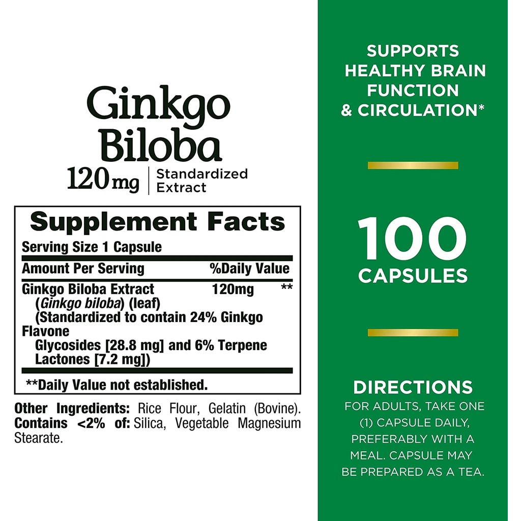Nature's Bounty Double Strength Ginkgo Biloba 120mg 100 viên bổ não