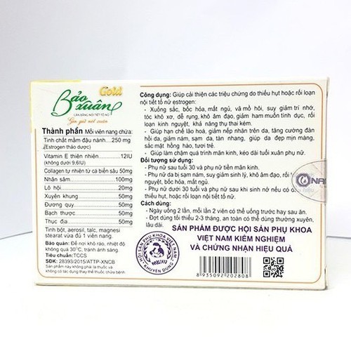 Viên Uống Bảo Xuân Gold Hộp 30 Viên - Đẹp da, cân bằng nội tiết tố nữ tuổi 30-50.