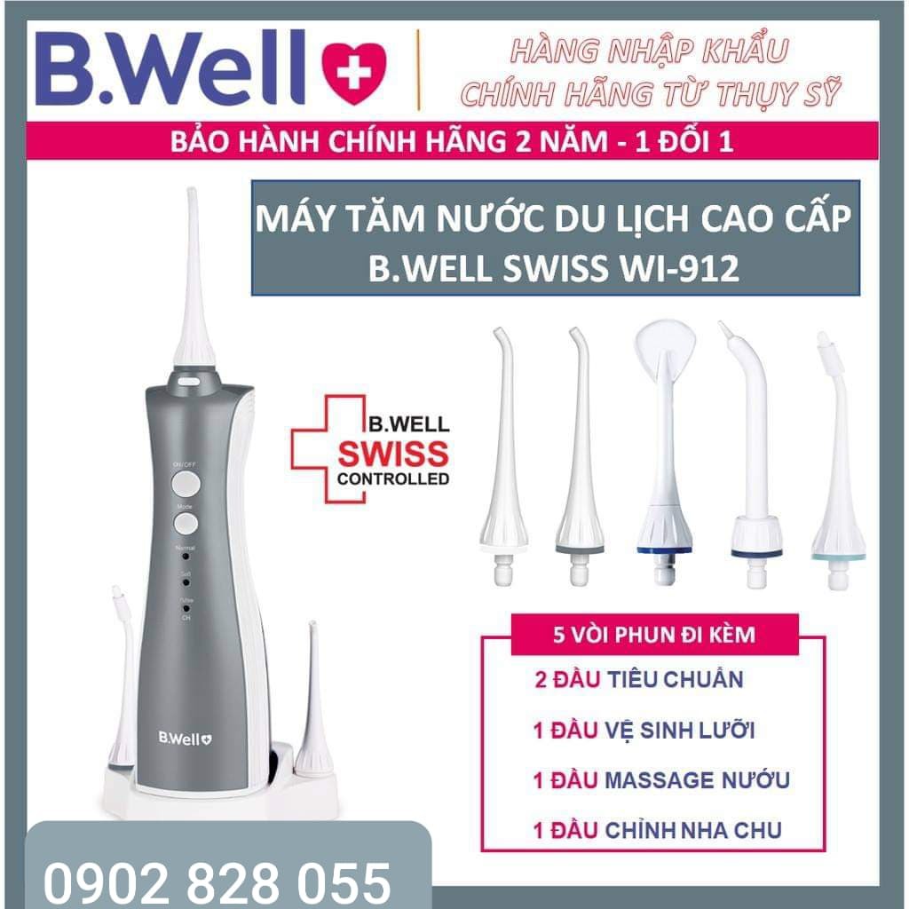 [ Sản xuất tại Thụy Sỹ] Máy tăm nước B.Well Swiss WI-912 giúp vệ sinh răng miệng hiệu quả- Bảo hành 2 năm 1 đổi 1