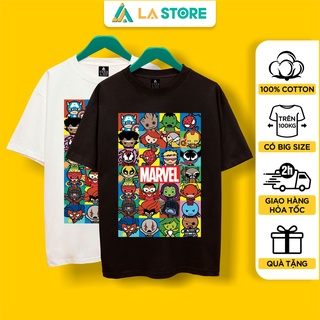 Áo Thun Unisex Cotton Marvel Comic Form Rộng Tay Lỡ Nam Nữ Có Big Size | LẠ STORE