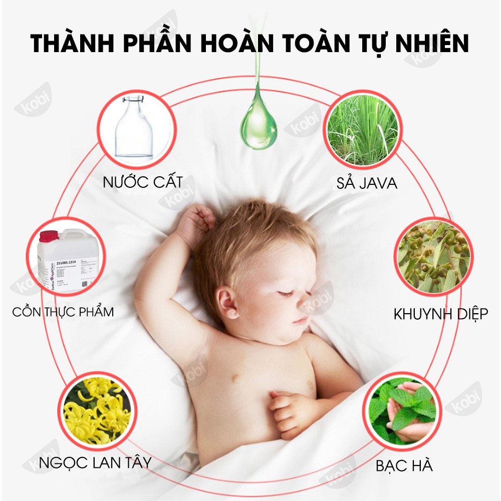 Tinh dầu xịt muỗi Sả chanh Kobi dùng xịt, khử mùi thơm phòng, giúp chống muỗi hiệu quả, an toàn cho bé