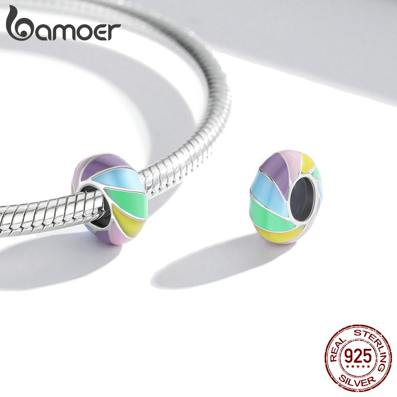 Mặt phụ kiện Bamoer Scc1980 màu cầu vồng bằng bạc 925 lỗ gắn 4.5Mm lót silicon dùng để làm vòng tay DIY
