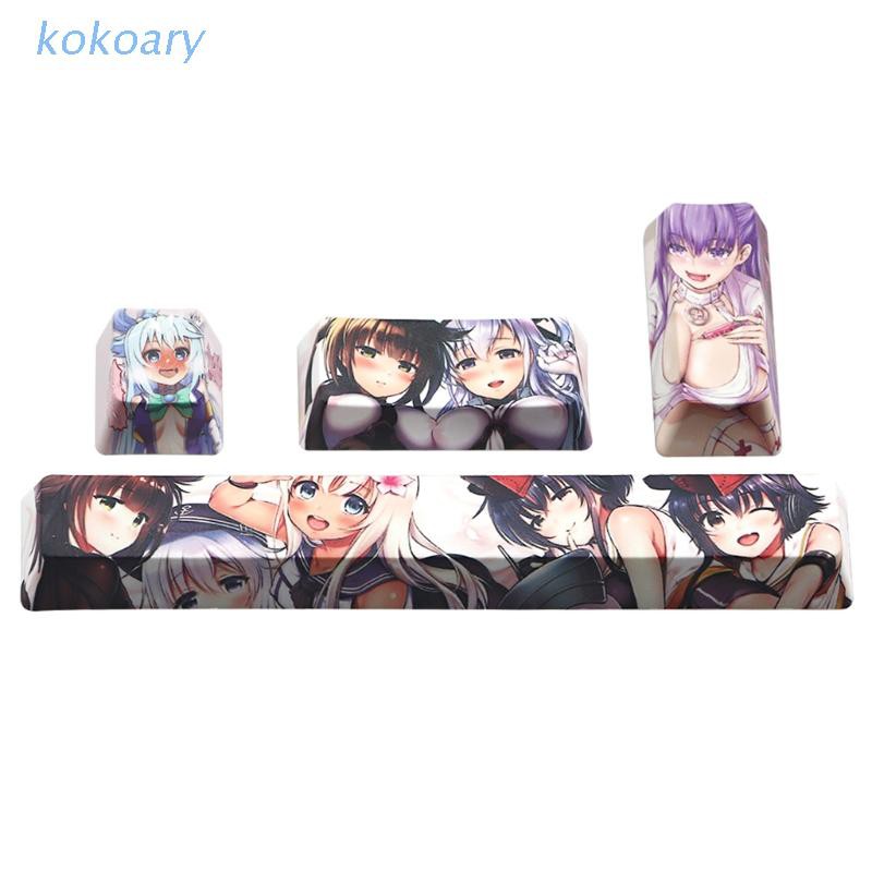 KOK 4Pcs Japanese Anime PBT Space Keycaps Ahegao 6.25U ESC Spacebar Caps Keyboard