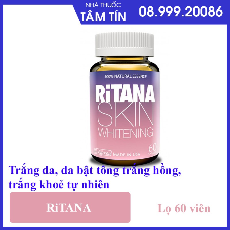[CHÍNH HÃNG ] Viên uống trắng da RITANA - Tích Điểm 2 Lọ 60 Viên Tặng 1 Lọ 15 Viên-Trắng Hồng - Chống Nắng