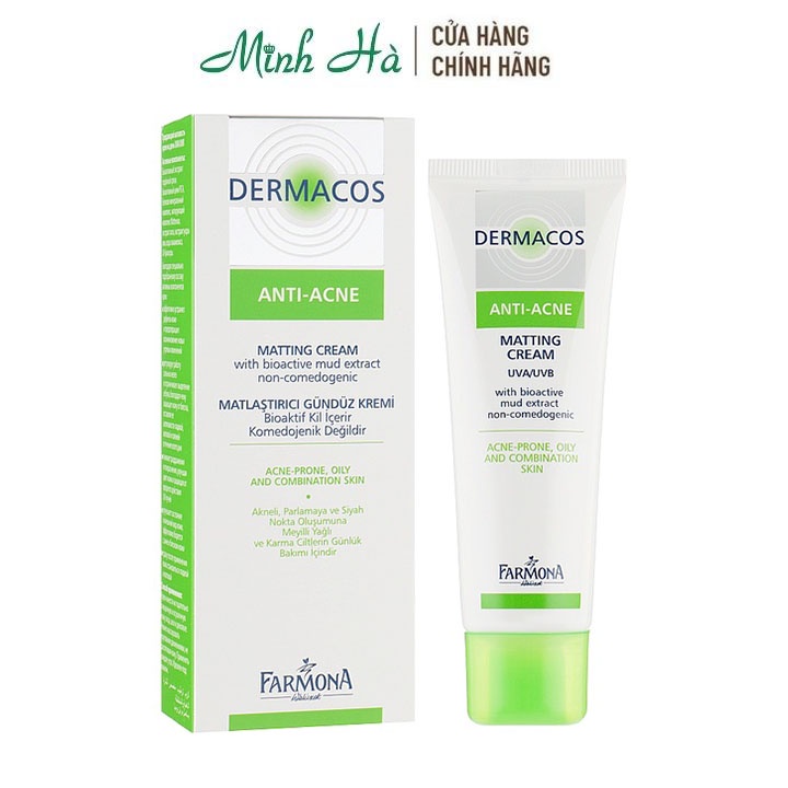 Kem dưỡng Dermacos anti acne Matting Cream giúp dưỡng ẩm, làm mờ vết thâm và ngăn ngừa mụn