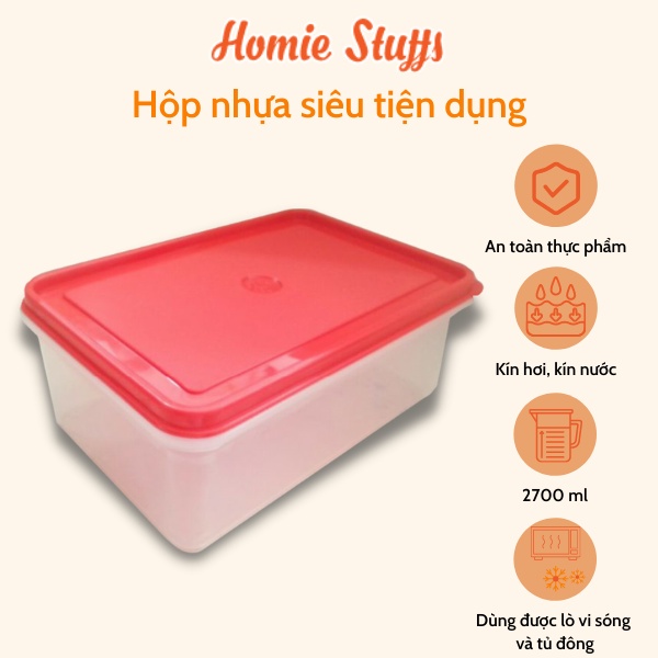 Hộp Nhựa Vinh Nam Cao Cấp size lớn 2700 ml, nắp dẻo, dùng được cho tủ đông và lò vi sóng , an toàn thực phẩm