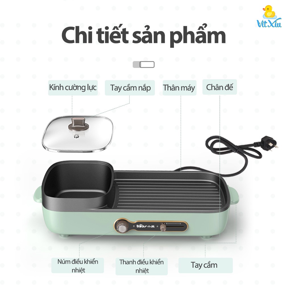 [Mã ELHADEV giảm 4% đơn 300K] Bếp Lẩu Nướng Điện 2 Ngăn Đa Năng 2in1 Bear DKL-C15G1 3L - Bảo Hành 18 Tháng