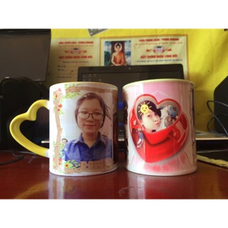 Chuyên in cốc theo yêu cầu. Cốc quay tim các màu xanh, vàng, hồng,  cốc đổi màu chỉ từ 65k- 95k Chuyên in cốc theo yêu c