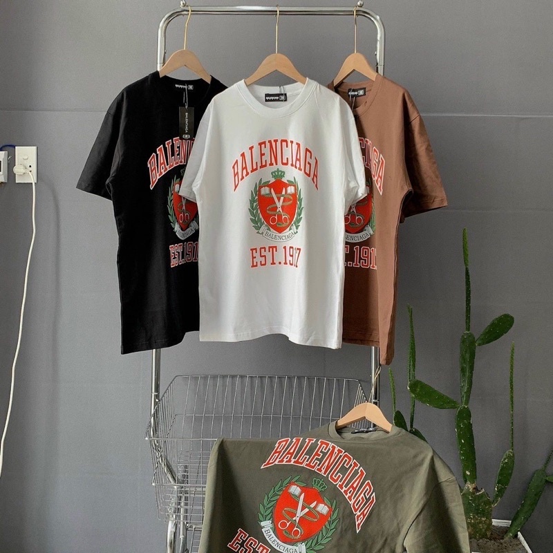 ÁO THUN TAY LỠ COTTON BALENCIAGAA EST.1917 FORM UNISEX NAM NỮ (hình chụp thật)