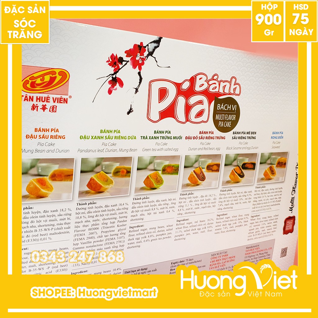 Hộp quà tết bánh Pía Thượng Hạng 6 vị Tân Huê Viên, bánh pía Bách Vị gồm 6 loại khác nhau [HỘP 6 BÁNH 6 VỊ]