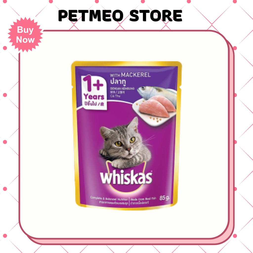 Pate cho mèo thức ăn dạng thạch cho mèo từ 1 tuổi Whiskas gói 85g - PETMEO