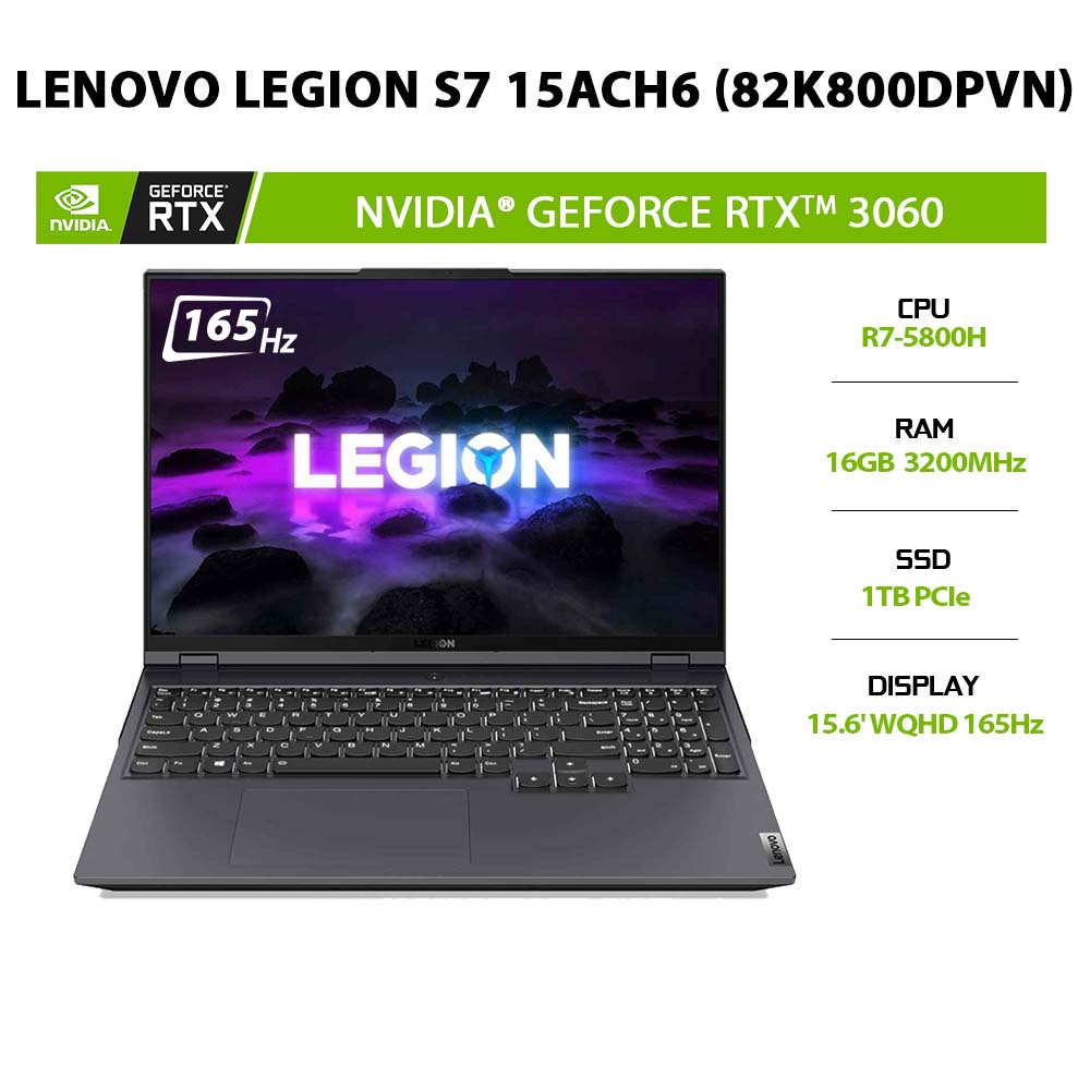 Laptop Lenovo Legion S7 15ACH6 (82K800DPVN) (R7-5800H | 16GB | 1TB | GeForce RTX™ 3060 6GB | 15.6' WQHD 165Hz | Win 11)