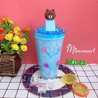 Bình nước 2 lớp cách và giữ nhiệt kèm ông hút Kakao Friend so hot