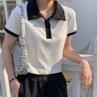 Áo polo croptop tay ngắn phối cổ sơ mi