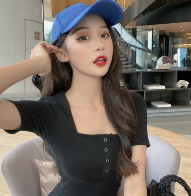 Đầm ôm body cúc bấm tay ngắn sexy thun gân co giãn