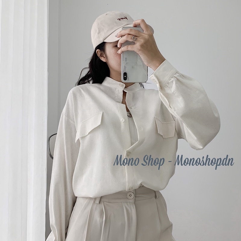 Áo sơ mi cổ trụ line túi nắp dài tay hàng đẹp Ảnh thật/ sẵn